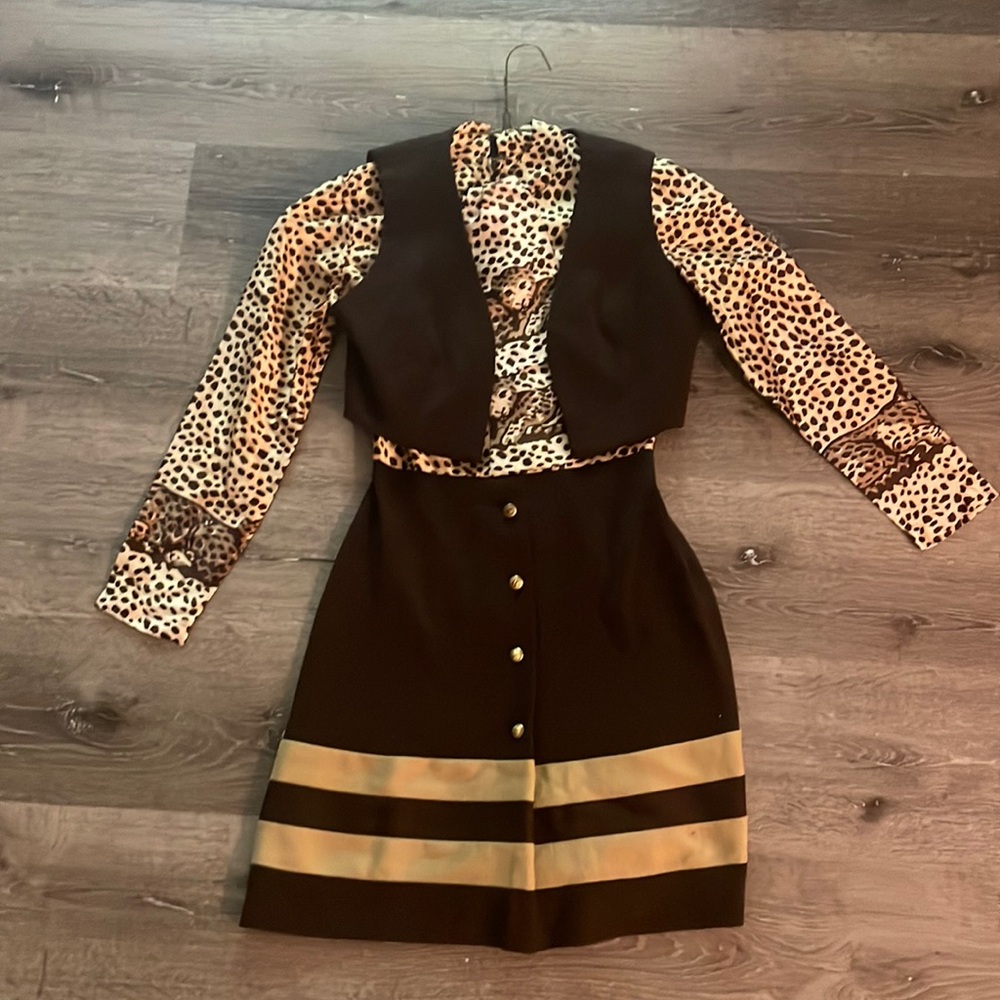vintage cheetah print dress set with matching vest